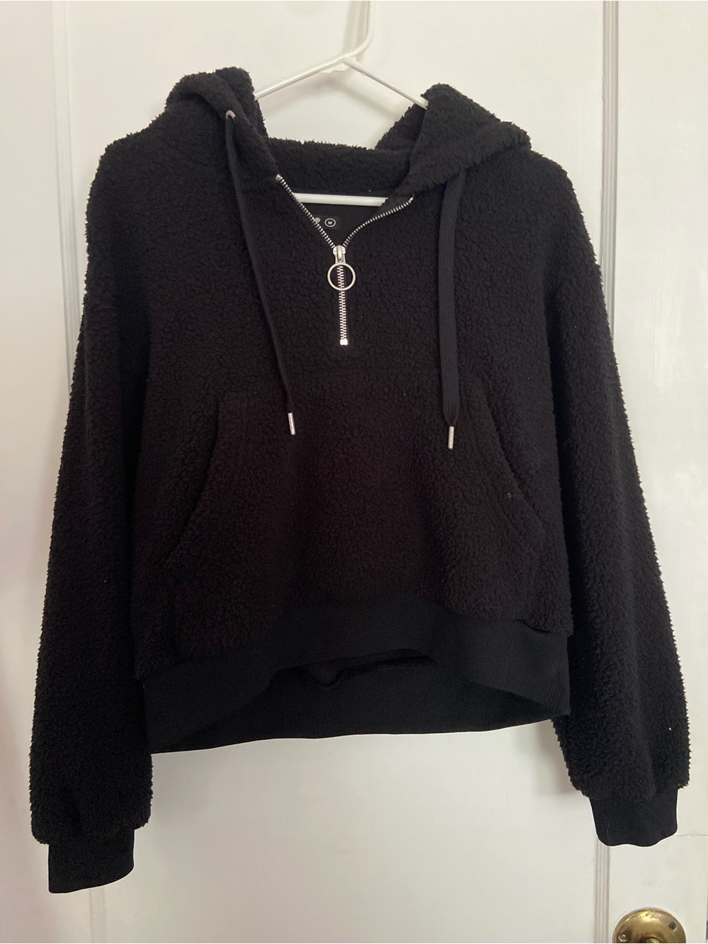 Sherpa Black Blank NYC hoodie with silver zipper, Size M #goth #alternative